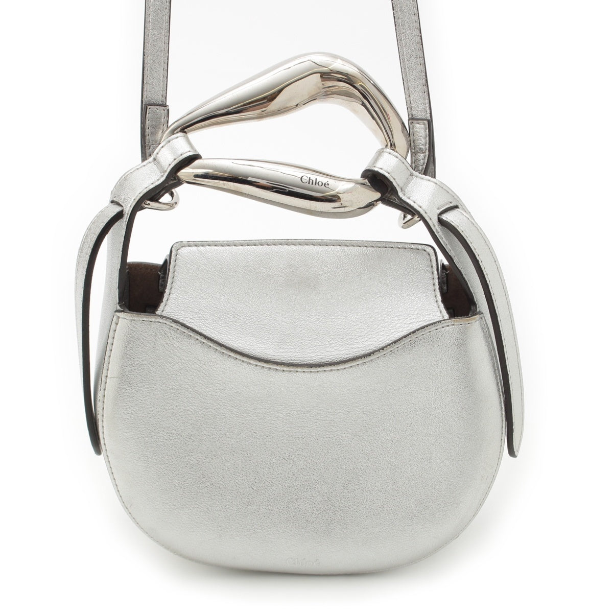 Chloe kiss leather 2way Shoulder Handbag Shoulder Metallic Silver