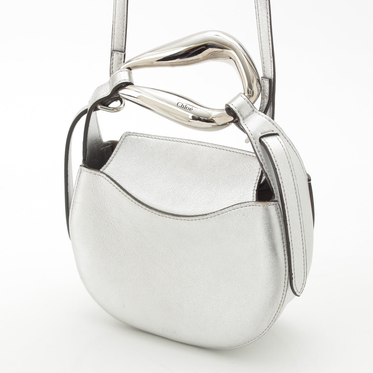 Chloe kiss leather 2way Shoulder Handbag Shoulder Metallic Silver