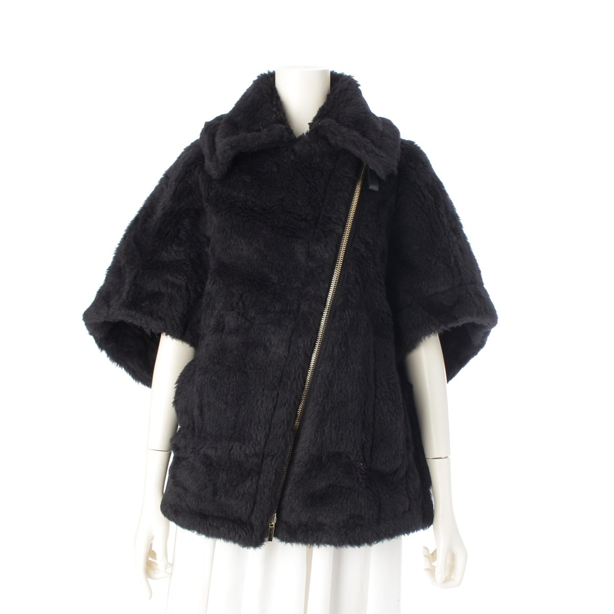 MAX MARA Teddy bear Alpaca wool poncho Cape Jacket Tops Outerwear 23473613336 black SM