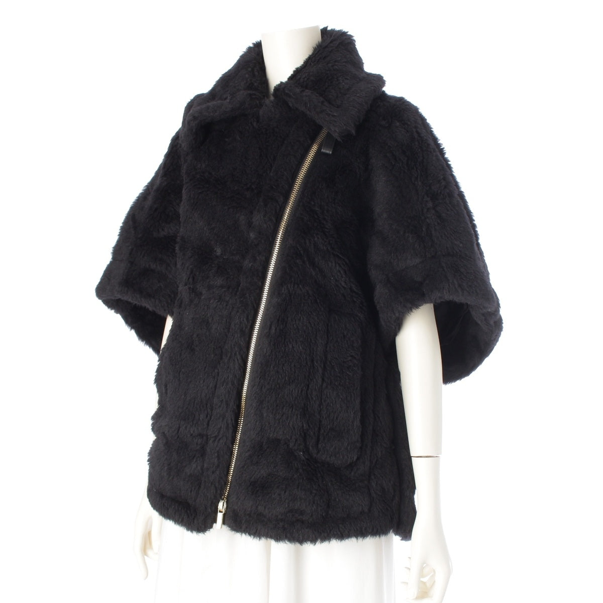 MAX MARA Teddy bear Alpaca wool poncho Cape Jacket Tops Outerwear 23473613336 black SM