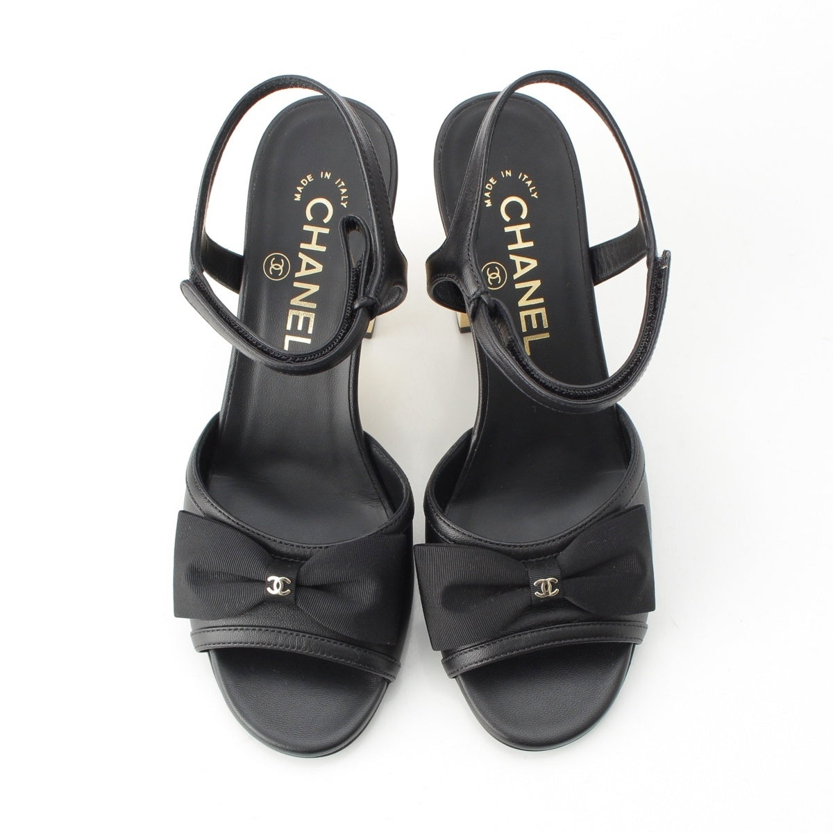 CHANEL leather COCO Mark Strap Ribbon Sandals shoes G45690 Black gold 36 1/2 C