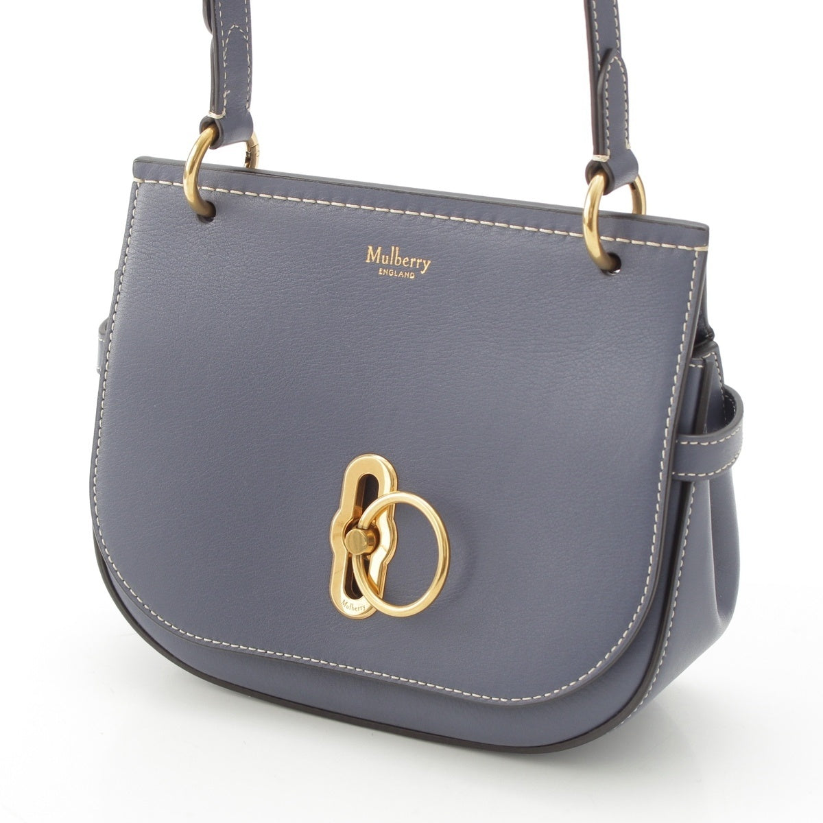 MULBERRY Amberley Small Satchel leather logo Shoulder Bag Light gray and blue