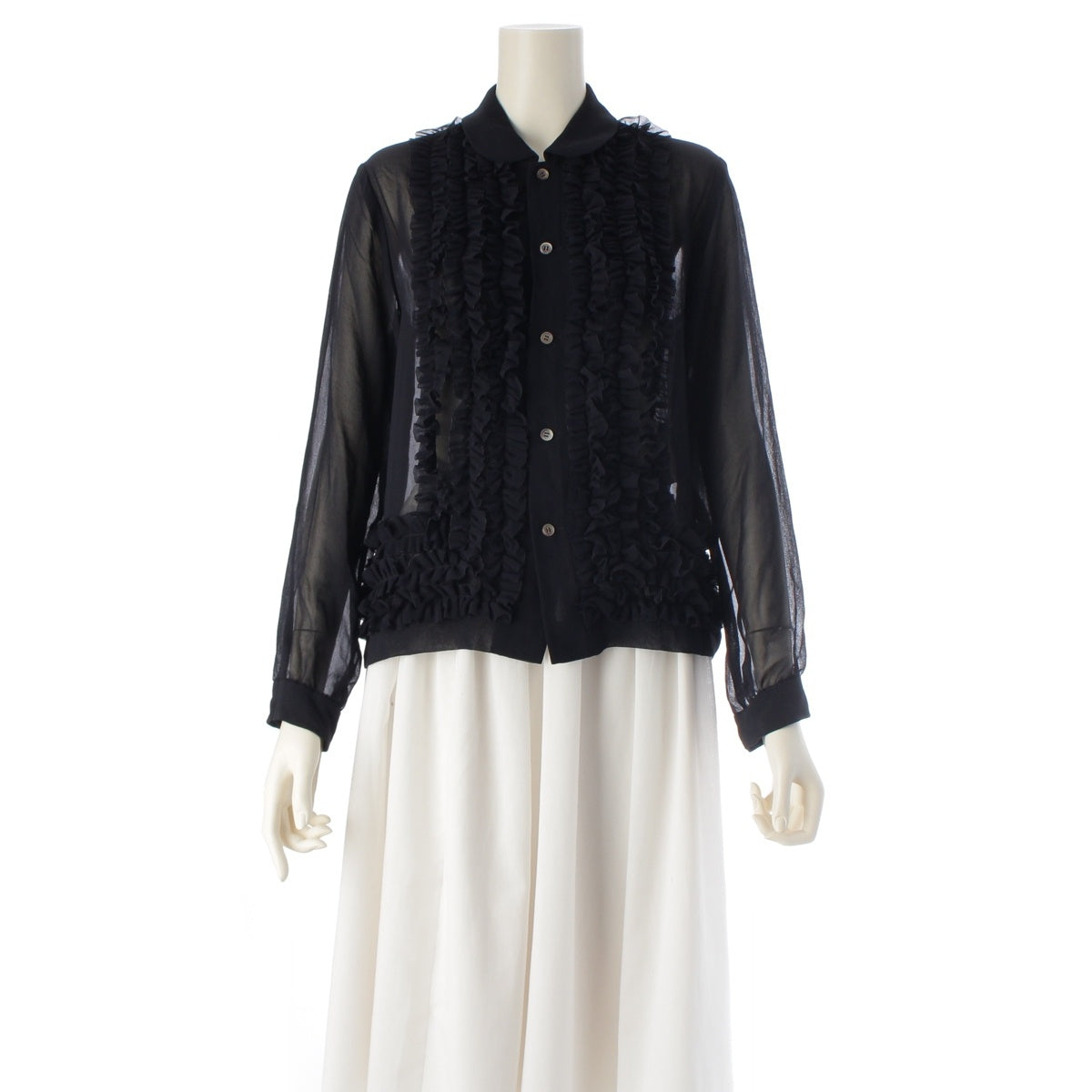 COMME des GARCONS Fusion round collar sheer ruffle Long sleeve shirt blouse tops GB-040340 Dark navy