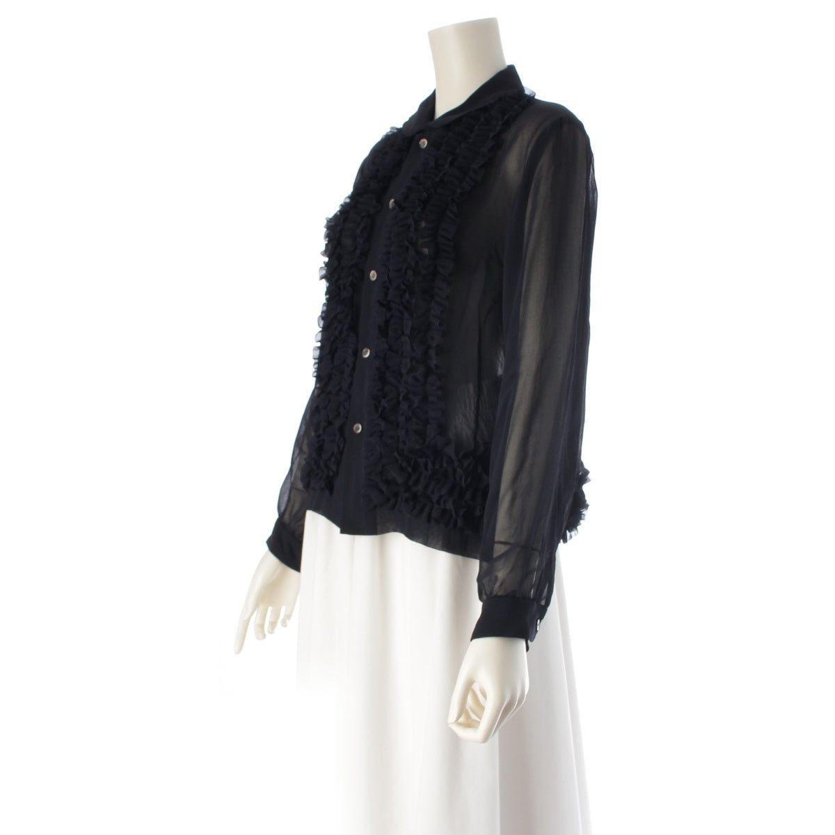 COMME des GARCONS Fusion round collar sheer ruffle Long sleeve shirt blouse tops GB-040340 Dark navy