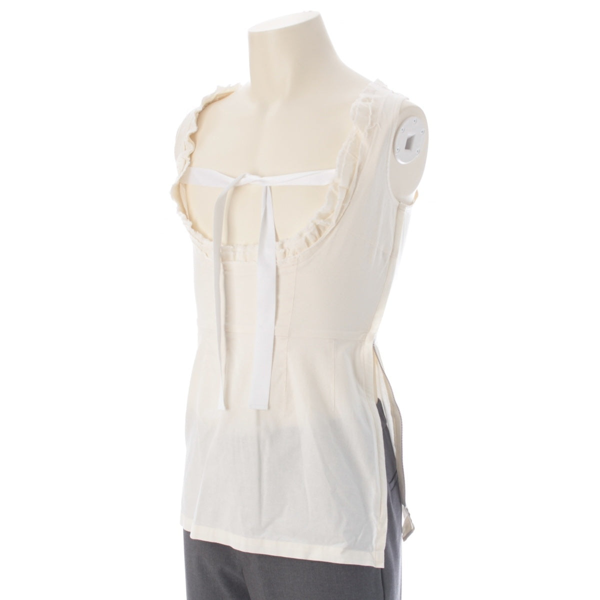 COMME des GARCONS cotton Ethnic Couture Sleeveless Side Zip tops One-piece dress with frills and ribbons GE-B003 Off white white S