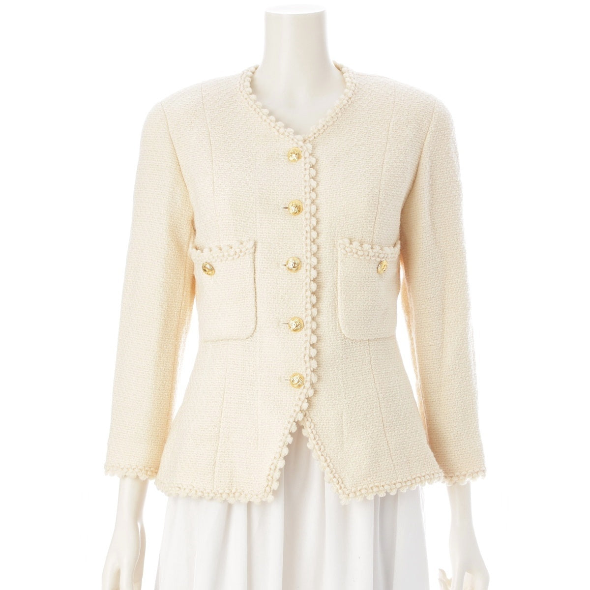 CHANEL tweed COCO Button Paper Tag No color jacket Cream Ivory Yellow 40