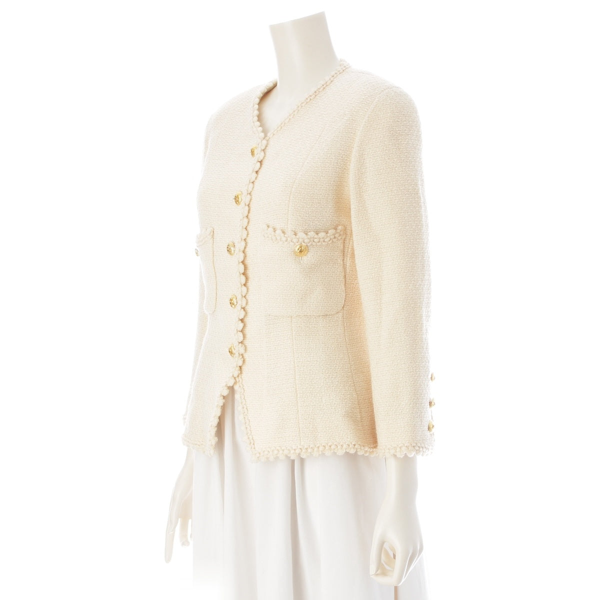 CHANEL tweed COCO Button Paper Tag No color jacket Cream Ivory Yellow 40