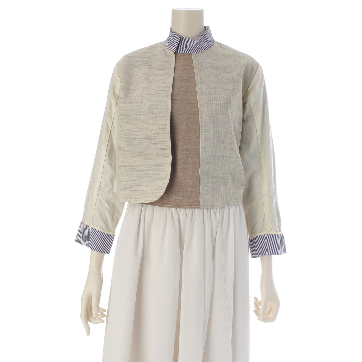 COMME des GARCONS cotton FUSION era, color-block striped battle dress, hook Jacket GJ-04015S gray blue white S