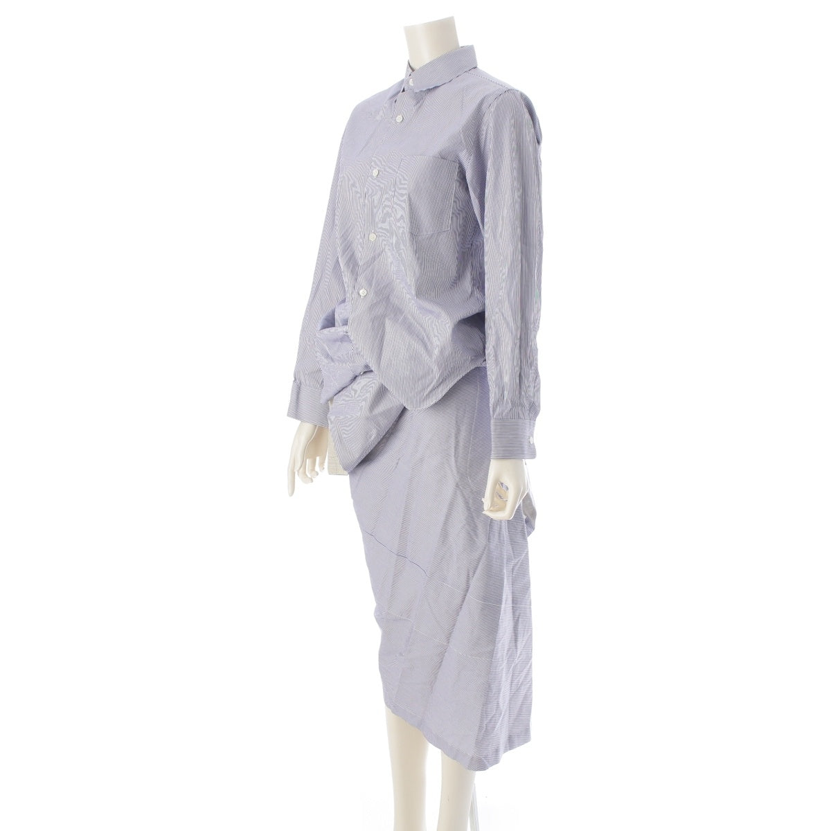 COMME des GARCONS cotton FUSION era striped, patchwork, asymmetrical dress shirt one piece GO-04009S white blue gray S