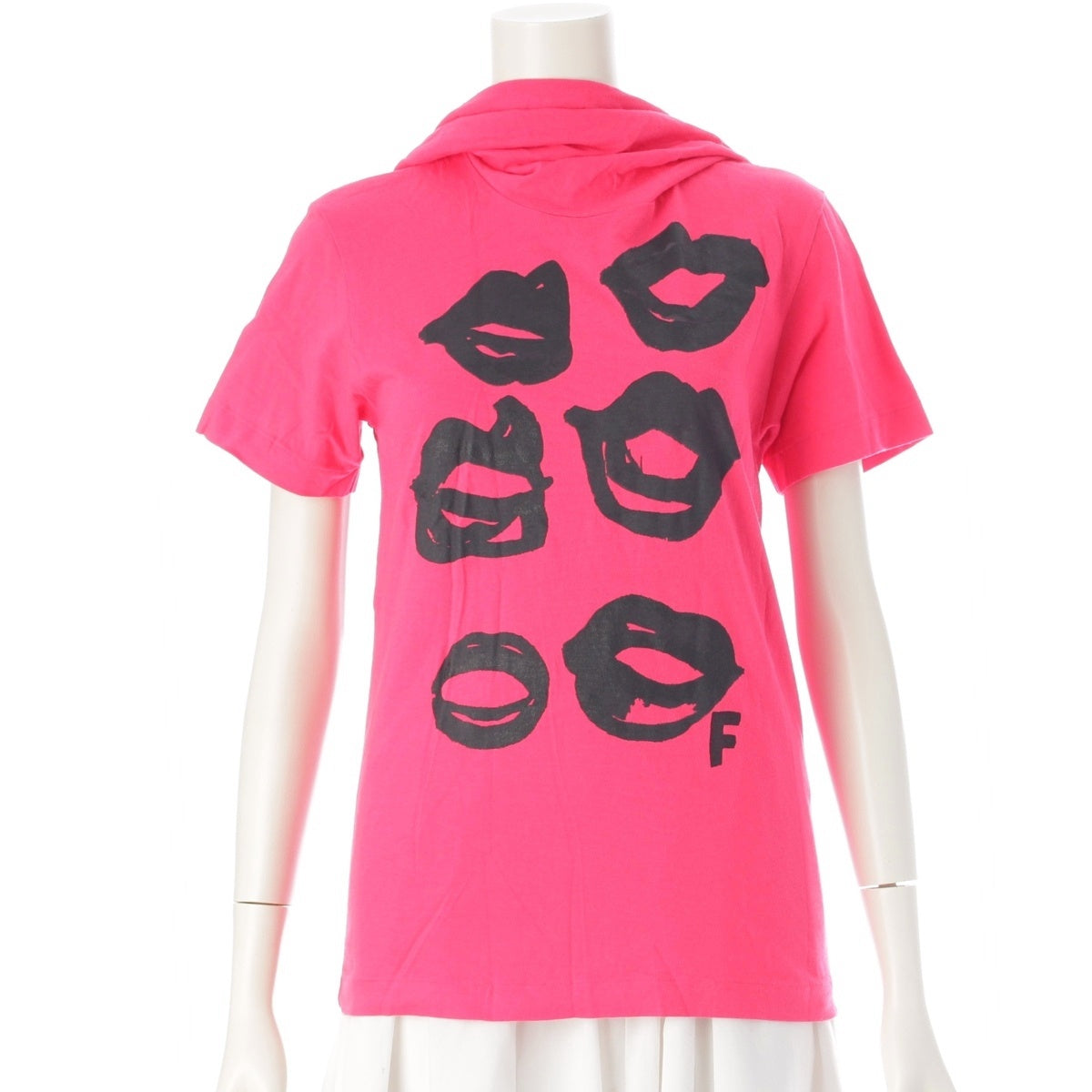 COMME des GARCONS cotton Back print, lip print, asymmetrical tie, ribbon tops GT-040210 pink