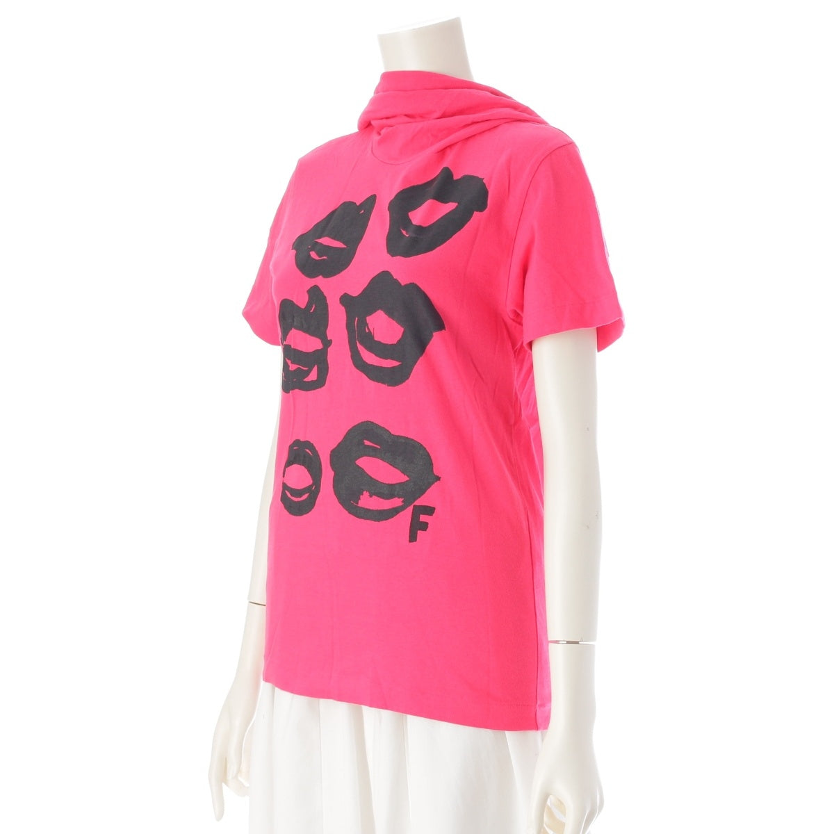 COMME des GARCONS cotton Back print, lip print, asymmetrical tie, ribbon tops GT-040210 pink