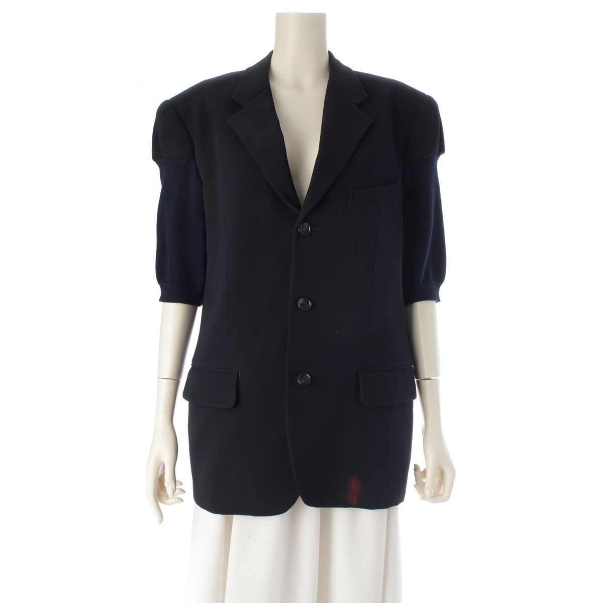 COMME des GARCONS Triacetate Knit sleeve switching short sleeve tailored jacket GJ-04002S Navy S