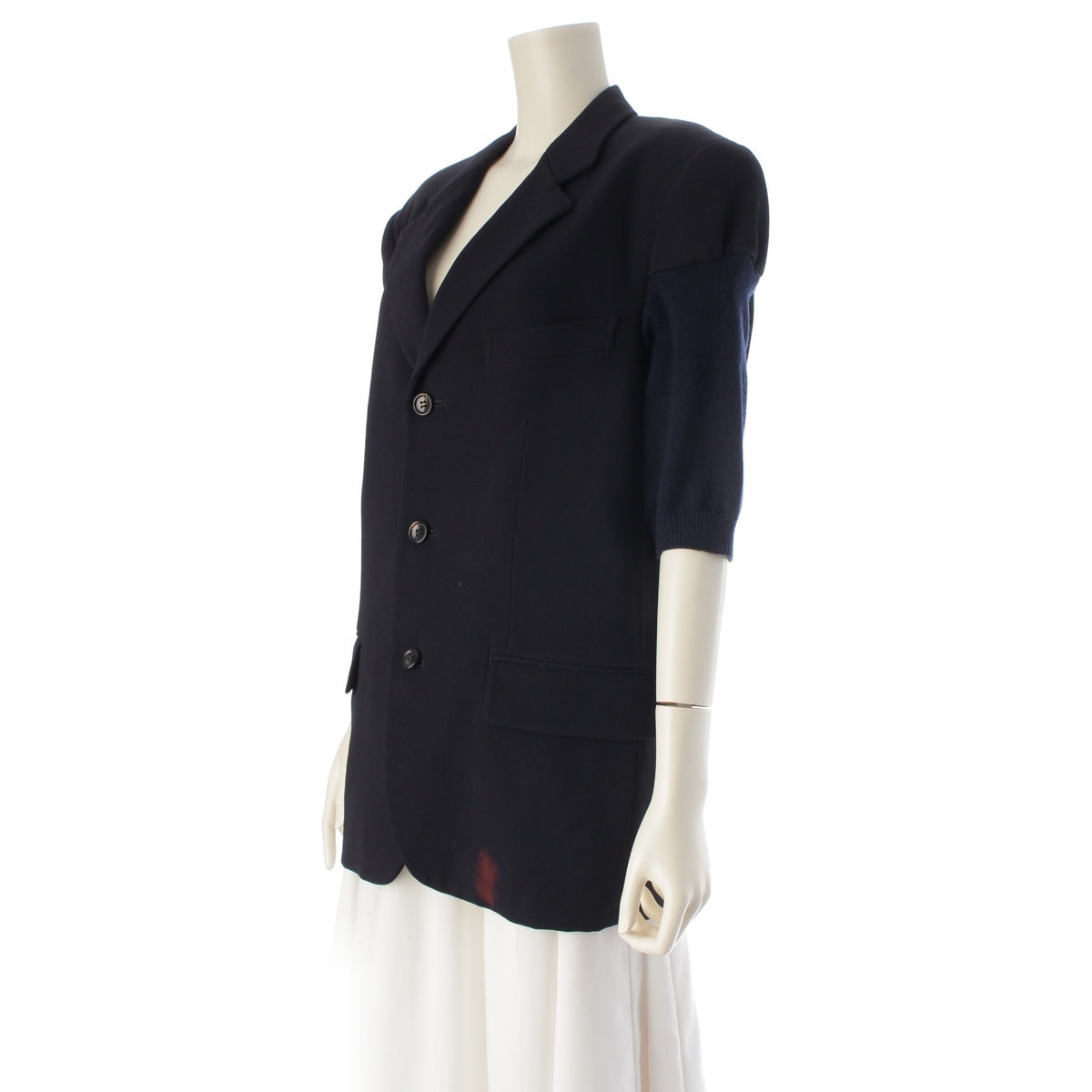 COMME des GARCONS Triacetate Knit sleeve switching short sleeve tailored jacket GJ-04002S Navy S