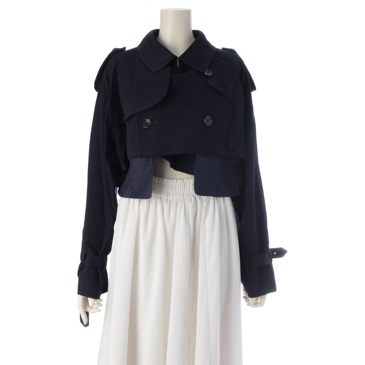 COMME des GARCONS wool UNFINISHED Cutout Cropped Trench Coat (Unfinished Period) Jacket GC-110140 Navy ‐