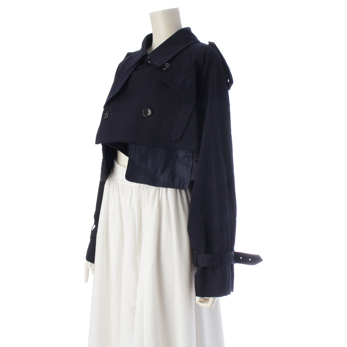 COMME des GARCONS wool UNFINISHED Cutout Cropped Trench Coat (Unfinished Period) Jacket GC-110140 Navy ‐