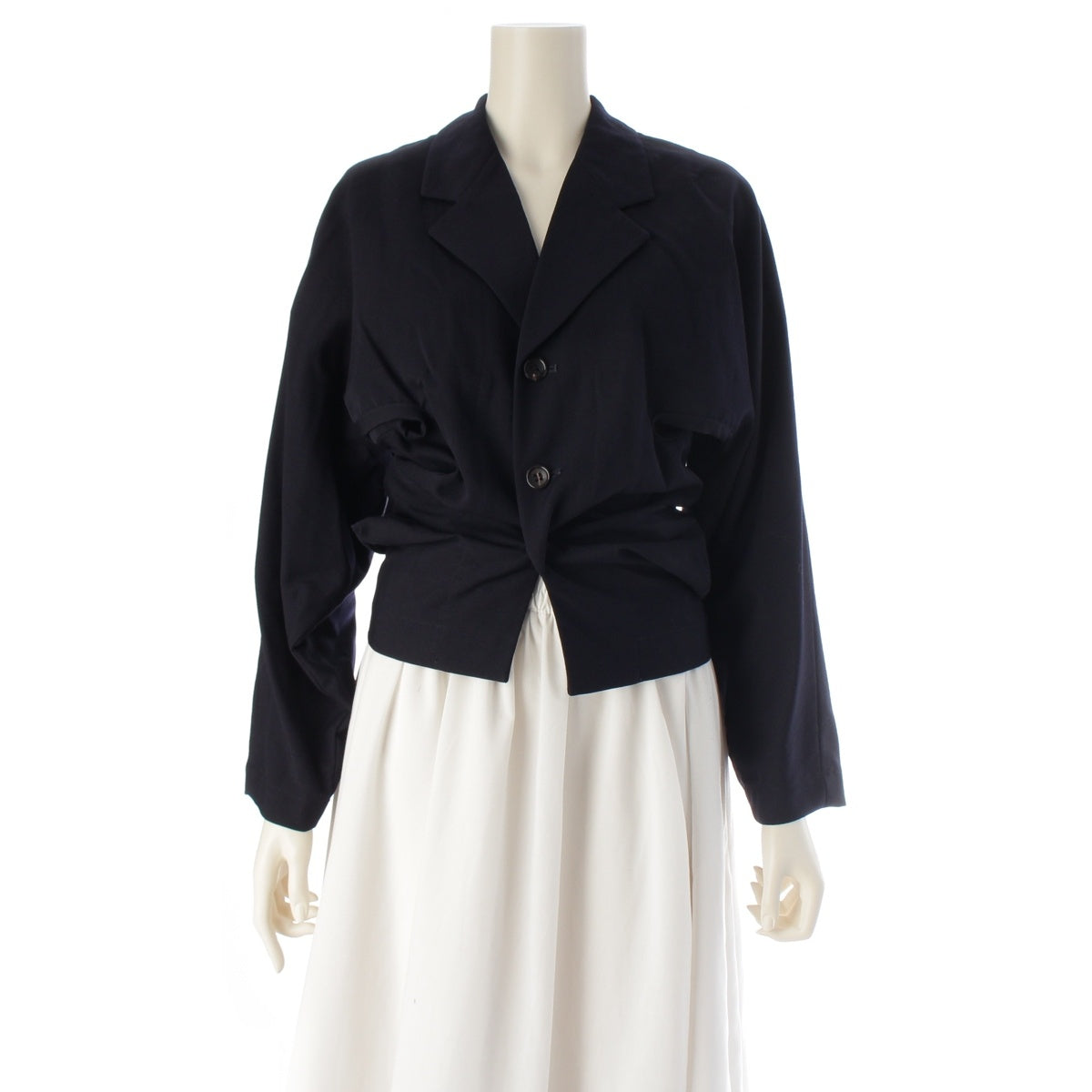 COMME des GARCONS Wool gabardine Cutout Transformation Gathered tailored jacket GJ-05016S Dark navy S