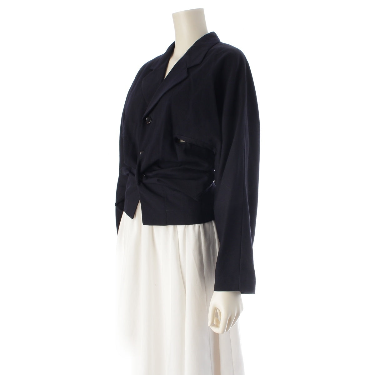 COMME des GARCONS Wool gabardine Cutout Transformation Gathered tailored jacket GJ-05016S Dark navy S