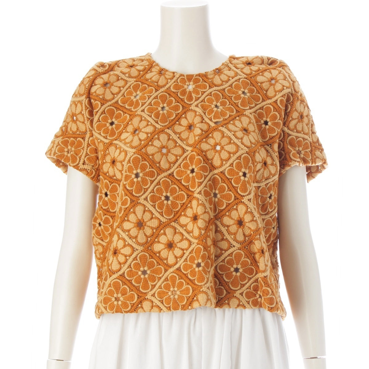 COMME des GARCONS Flower motif crochet granny square back zip knit tops GB-040010 Brown