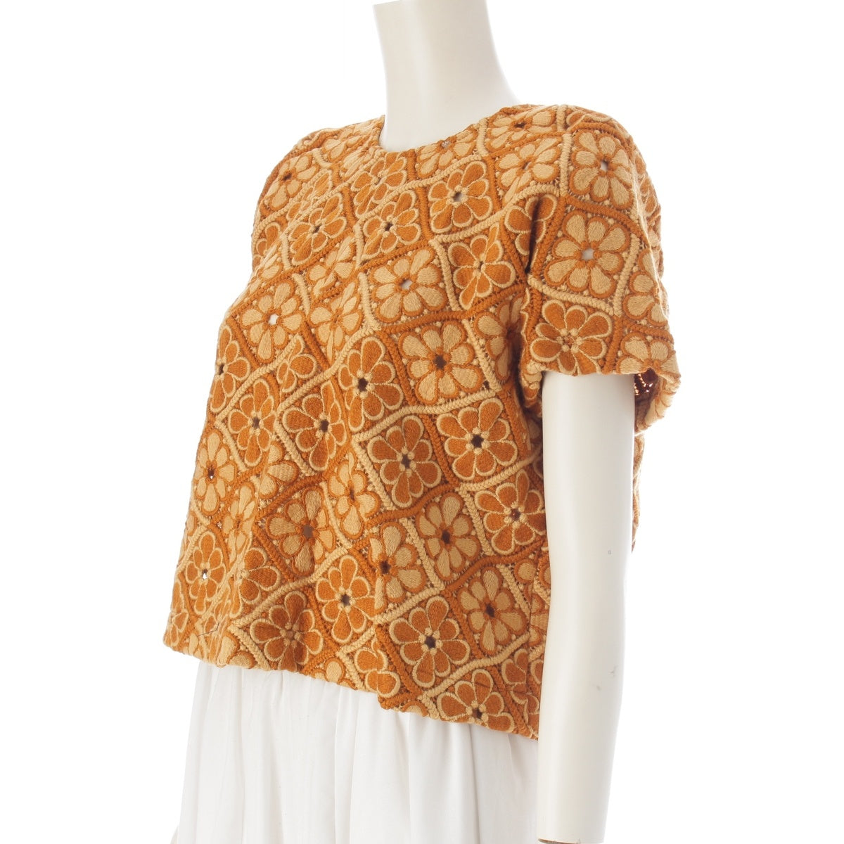 COMME des GARCONS Flower motif crochet granny square back zip knit tops GB-040010 Brown