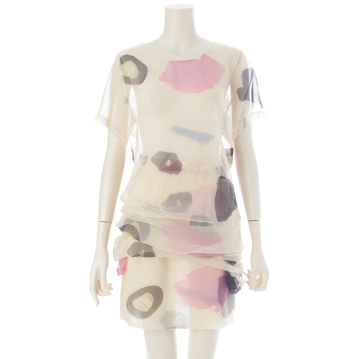 COMME des GARCONS INK DYE Layered Short-Sleeve Blouse Skirt setup GS-11033S GB-110-290 multicolor S