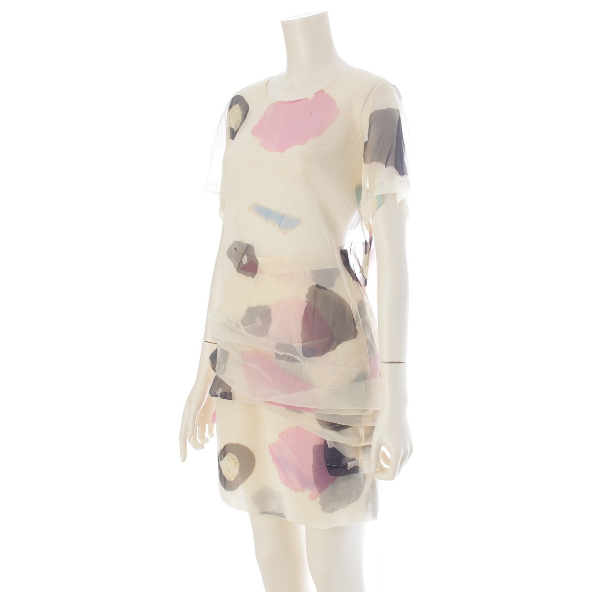 COMME des GARCONS INK DYE Layered Short-Sleeve Blouse Skirt setup GS-11033S GB-110-290 multicolor S