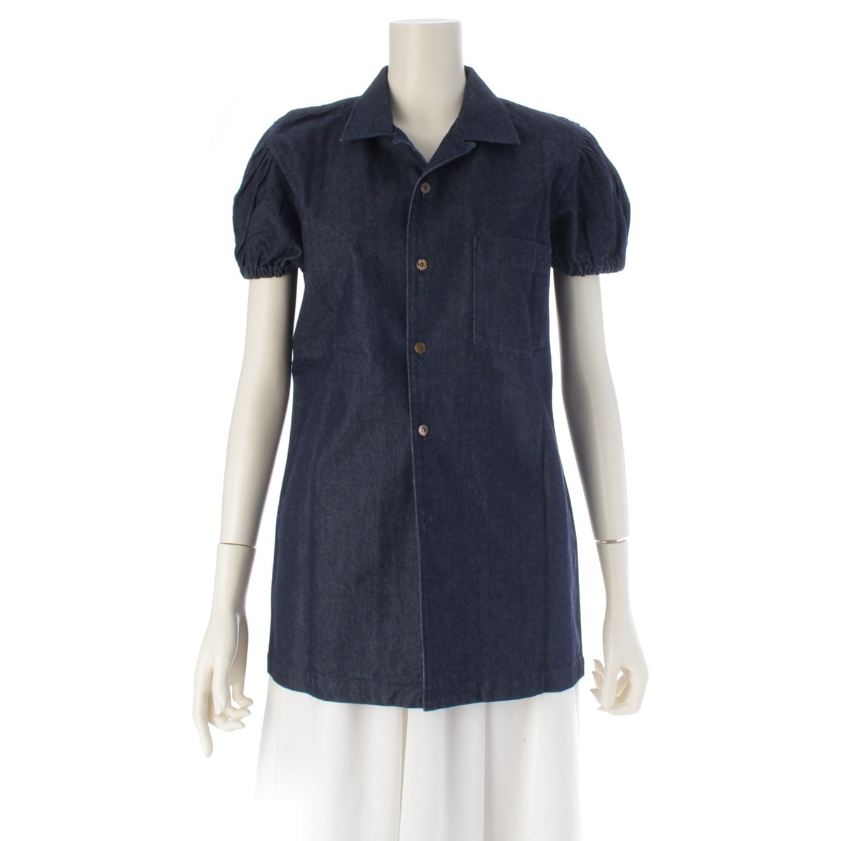 COMME des GARCONS Puff-sleeve denim long dress Short sleeve shirt tops GB-11048M blue M