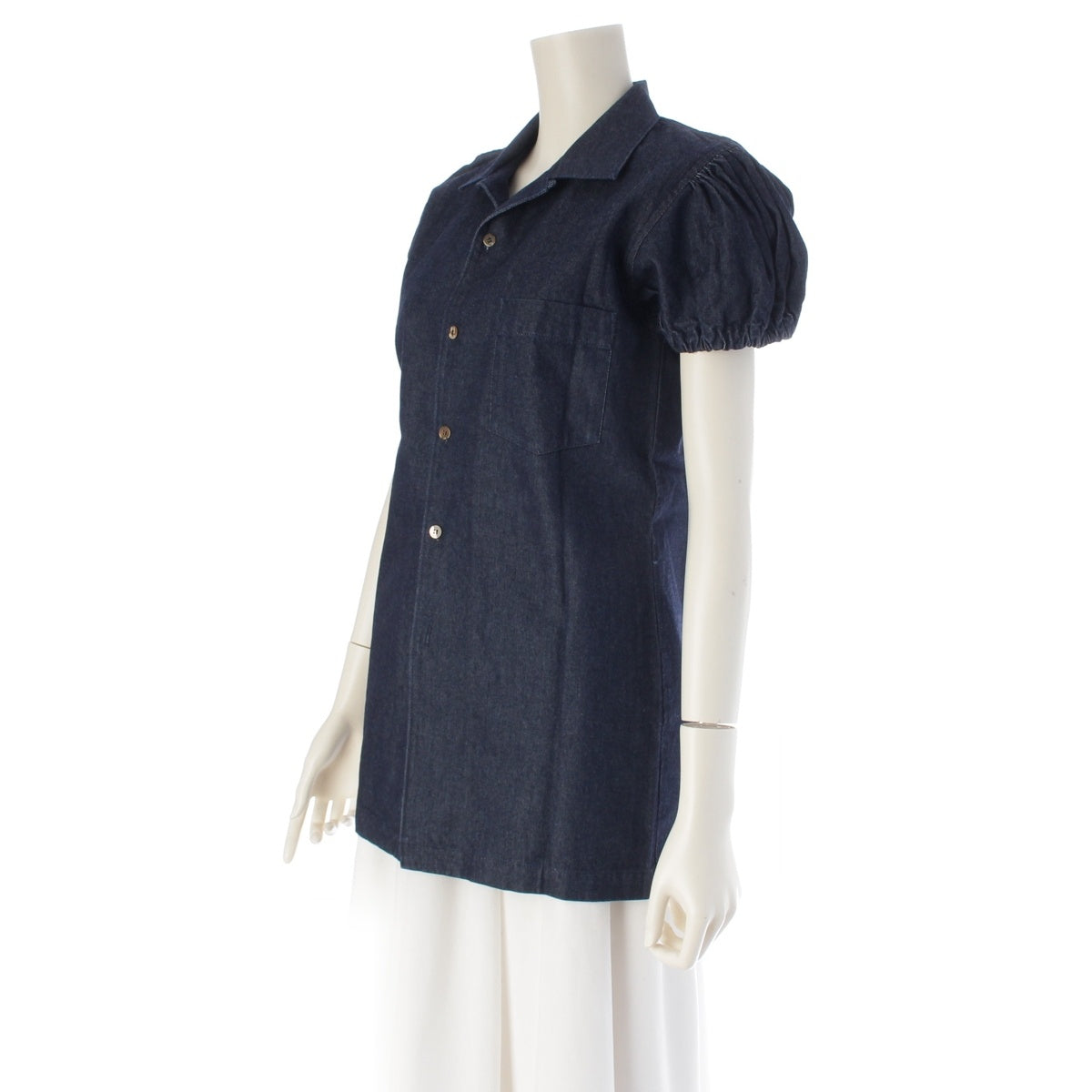 COMME des GARCONS Puff-sleeve denim long dress Short sleeve shirt tops GB-11048M blue M
