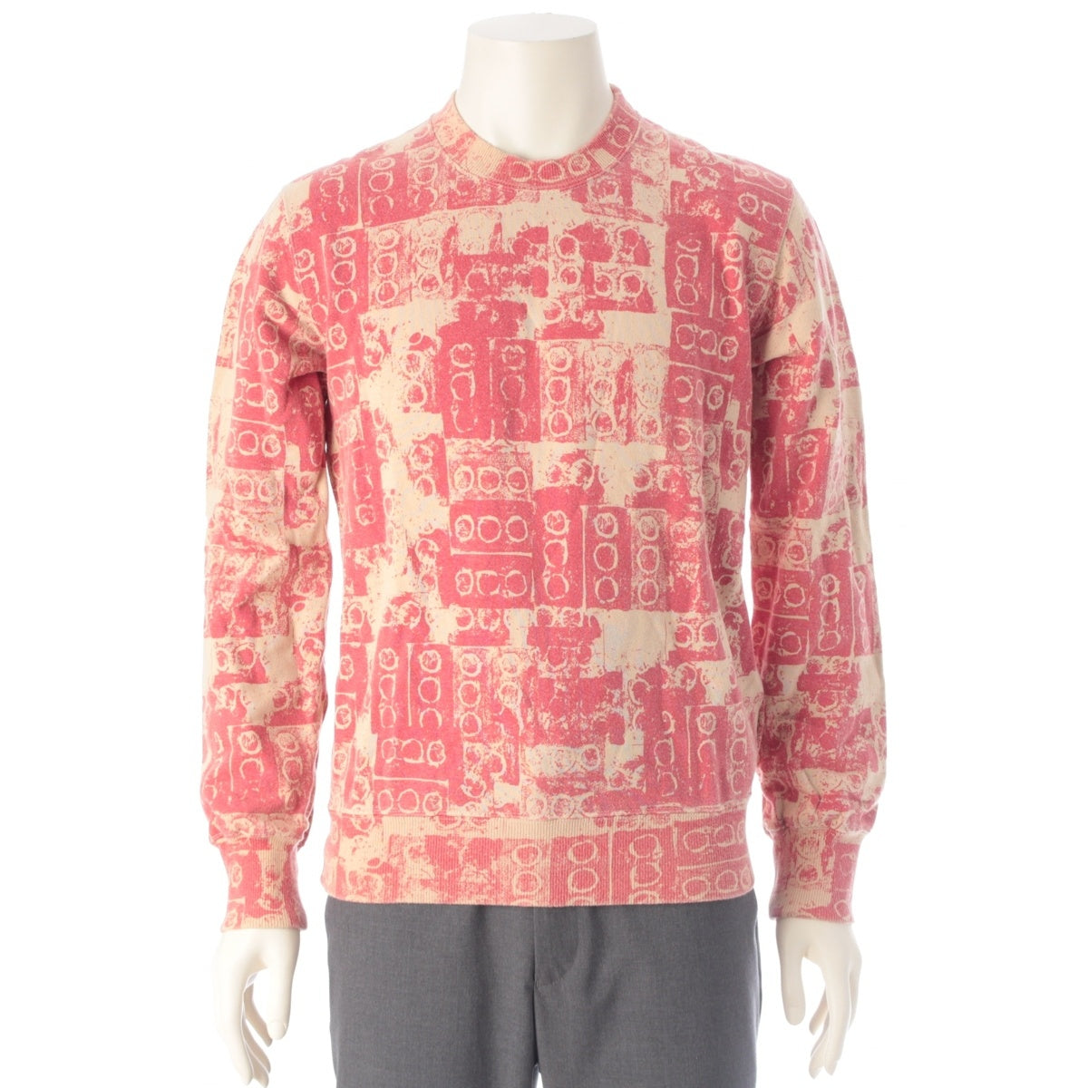 COMME des GARCONS HOMME PLUS Block print vintage style sweat tops PT-T039 Beige red S