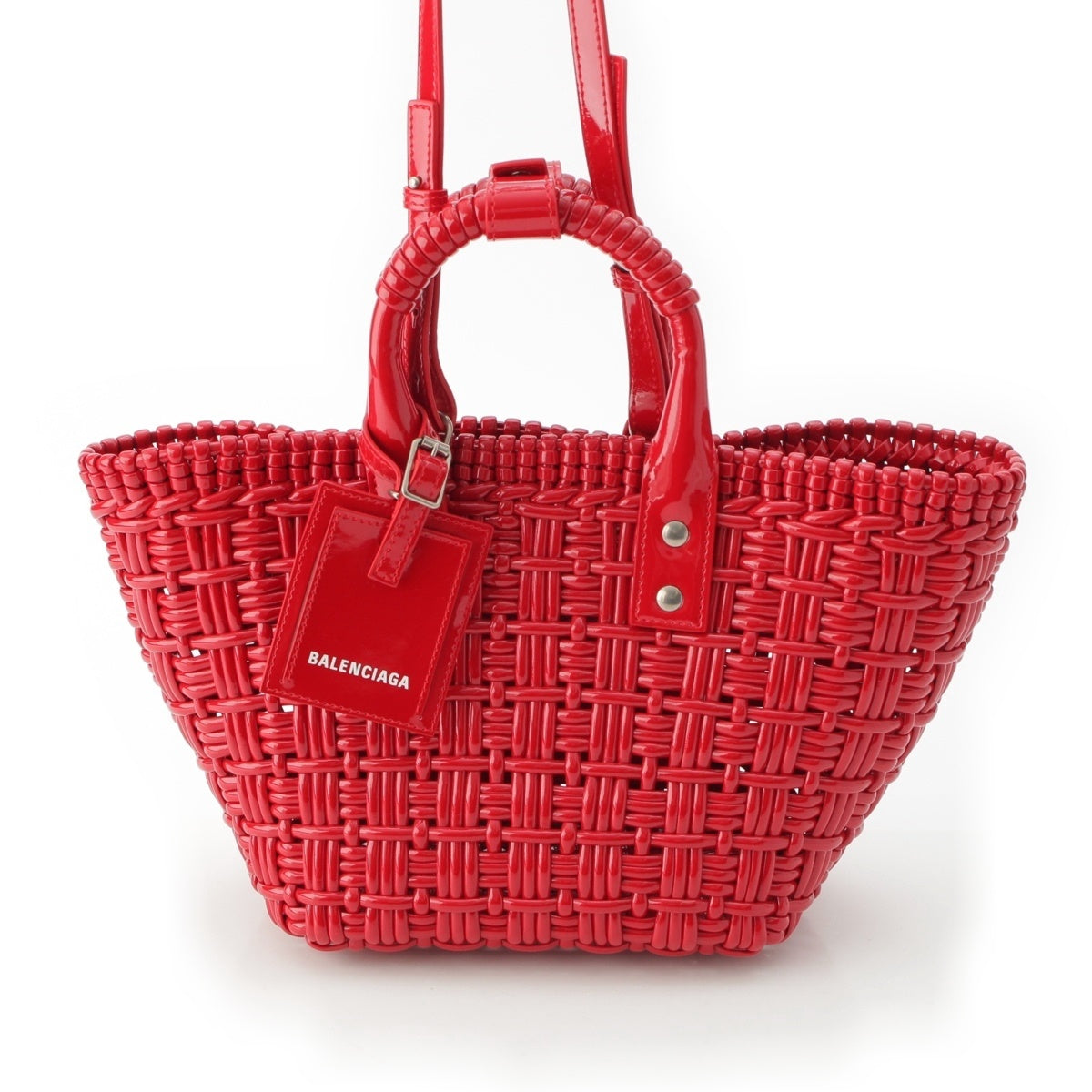 BALENCIAGA Patent leather bistro basket Handbag 671342 Red XS
