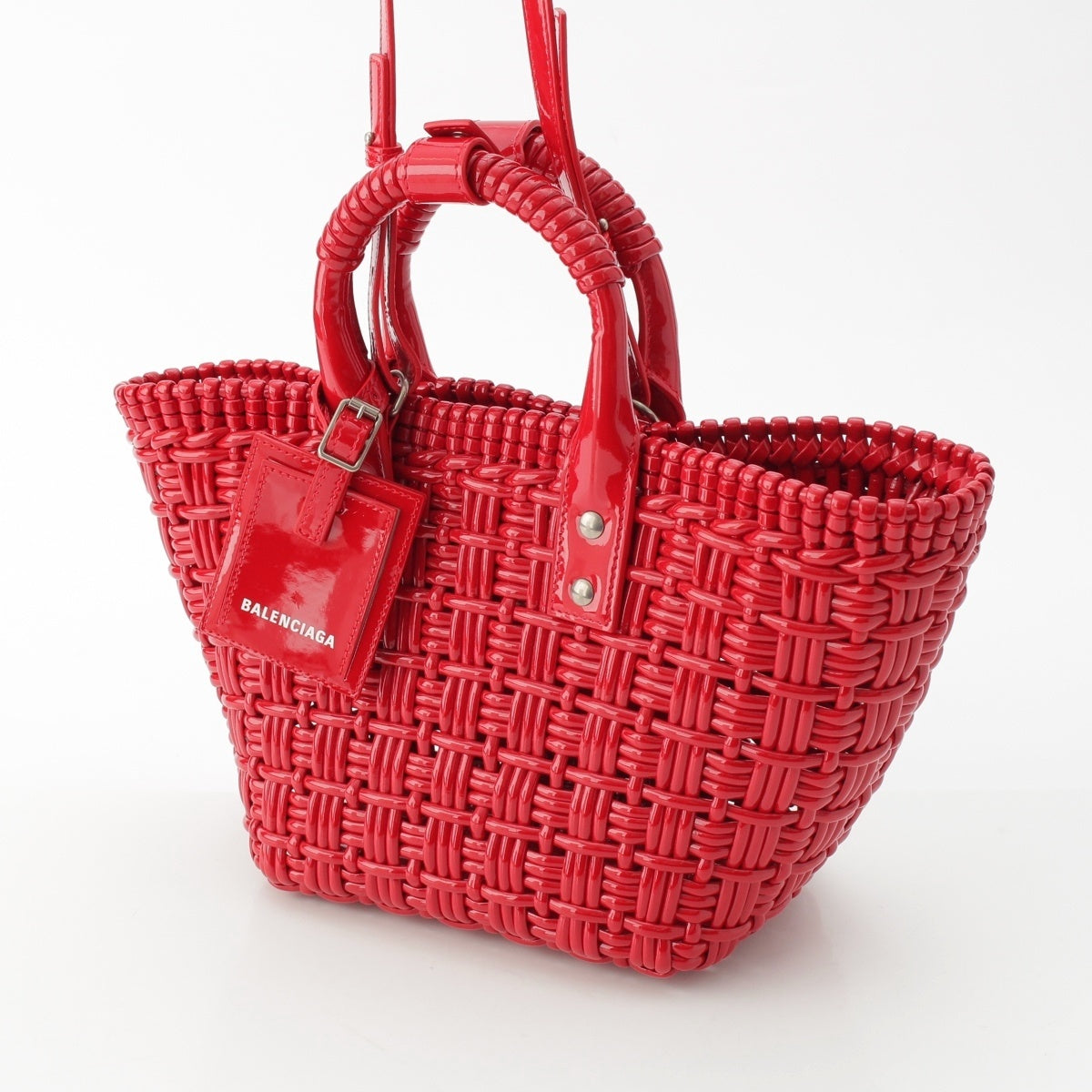 BALENCIAGA Patent leather bistro basket Handbag 671342 Red XS