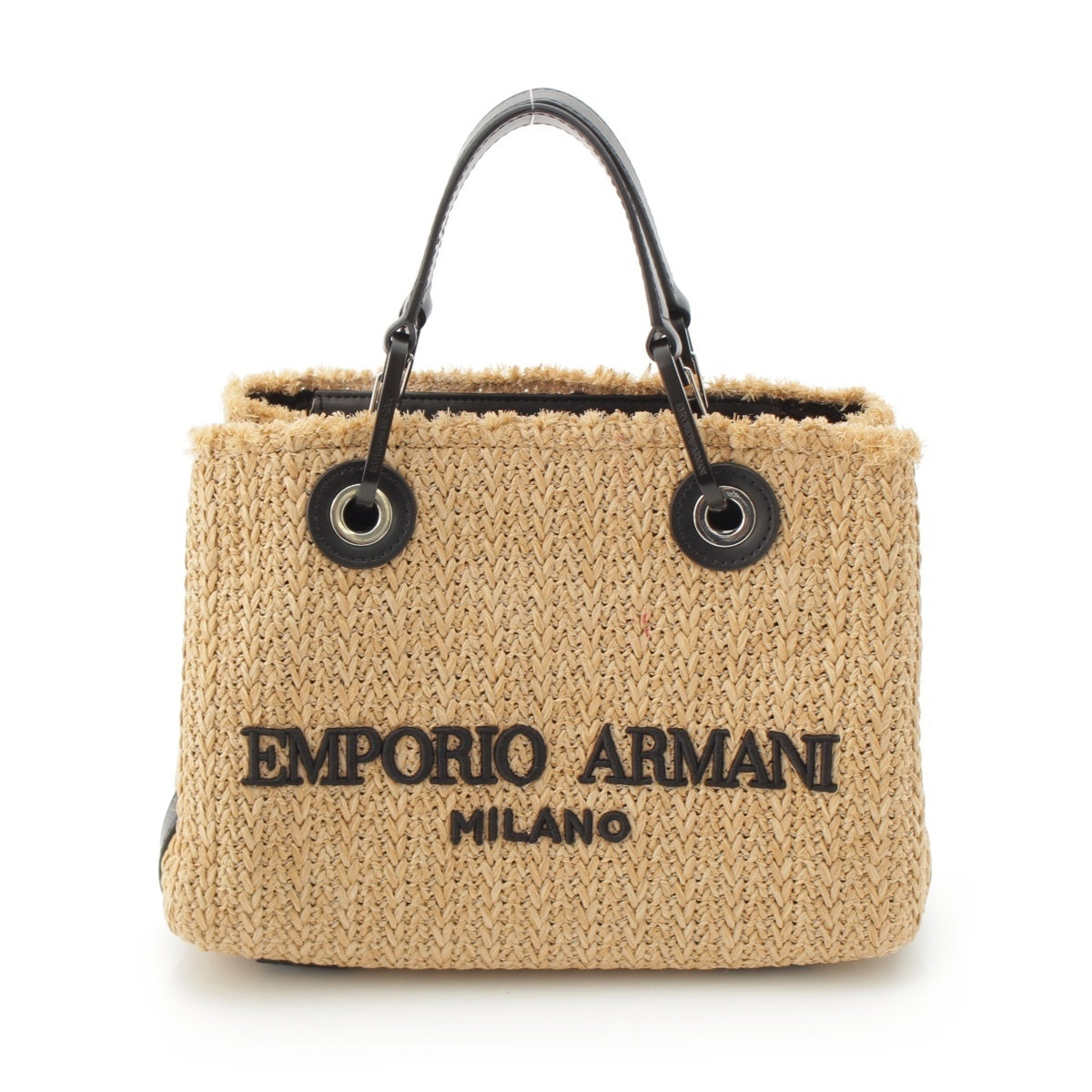 Emporio Armani Raffia Logo 2WAY shoulder Handbag Straw Bag Basket Beige, Black, Natural