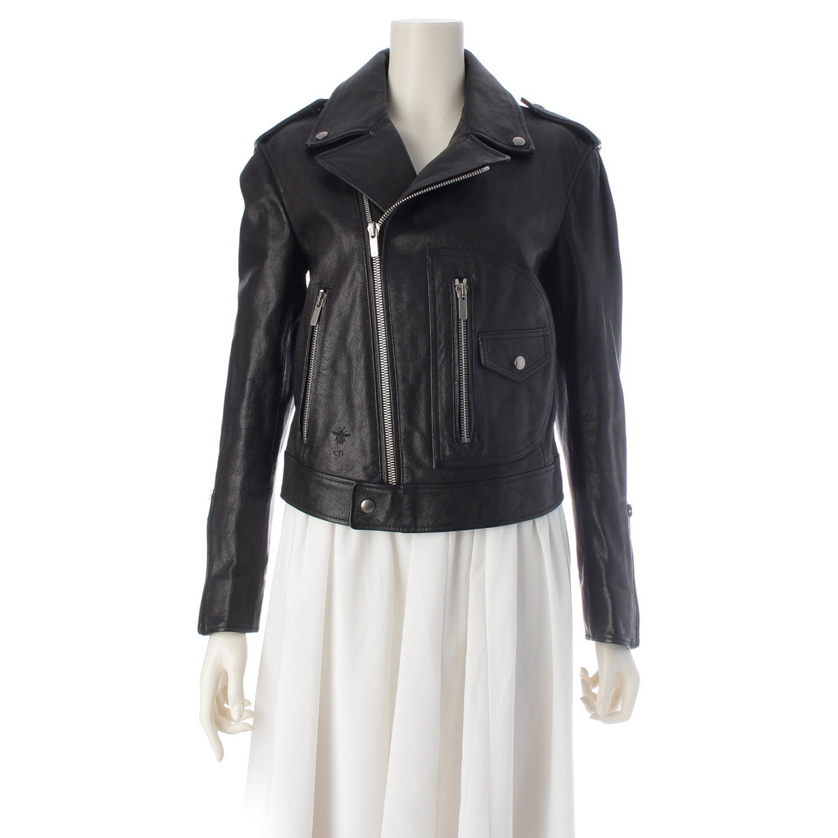 Dior Bee embroidered back logo studs Riders jacket 8C25272WA210 black 38
