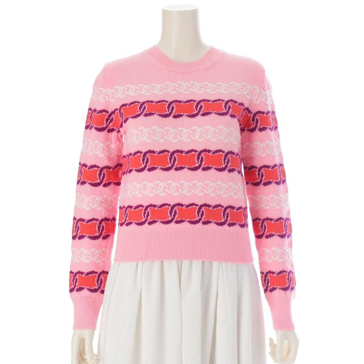 CHANEL cashmere COCO Mark Cropped Long Sleeve sweater Knit Top P75775 pink 34