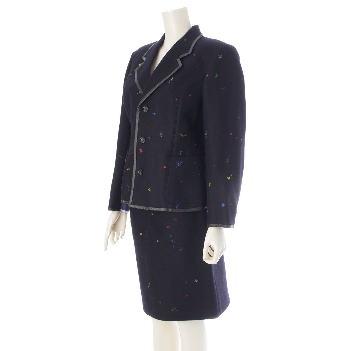 COMME des GARCONS Melton wool faux leather Nep Trim Jacket Long Skirt setup black multi color M