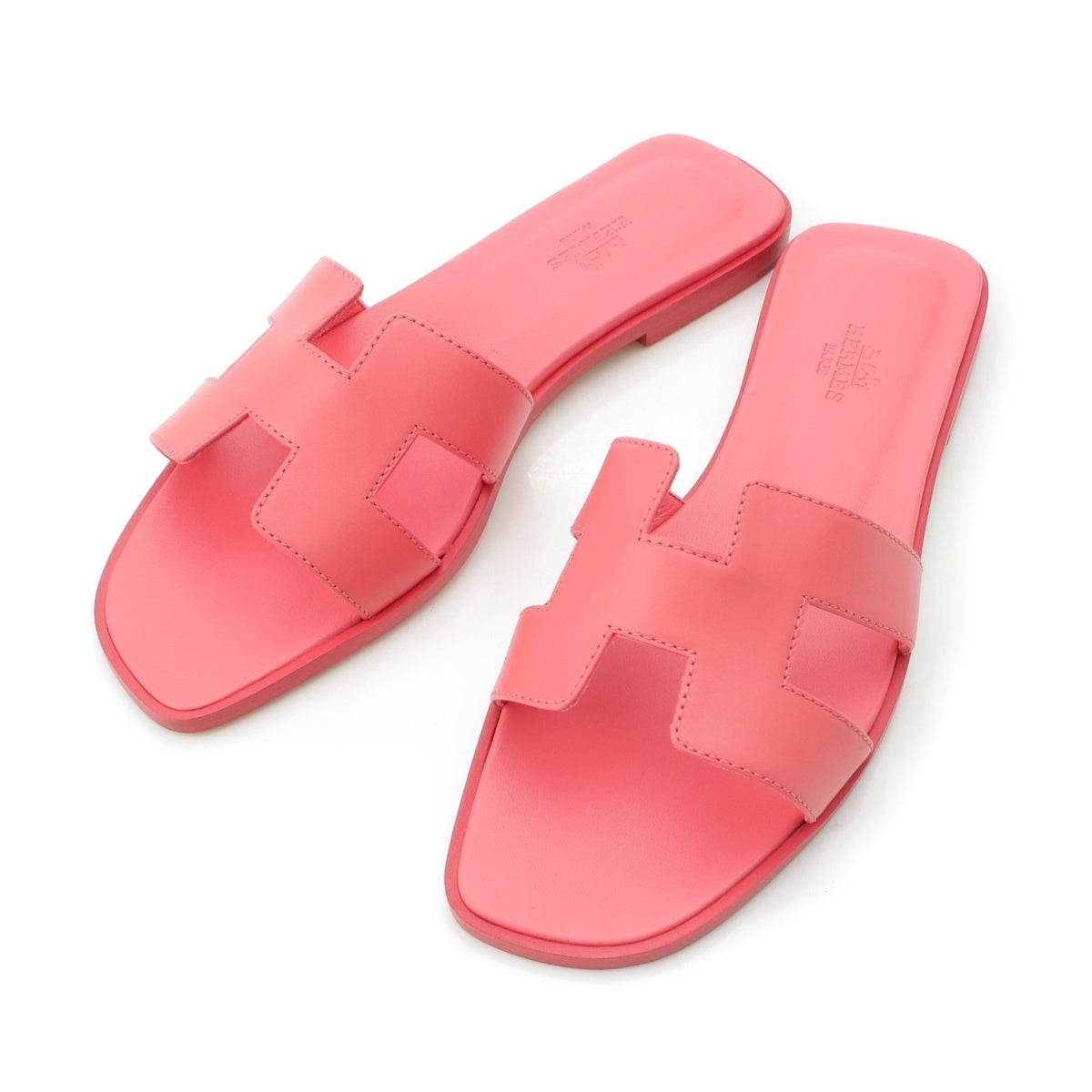 HERMES Oran leather H motif Mule Flat sandals shoes 202230Z pink 38