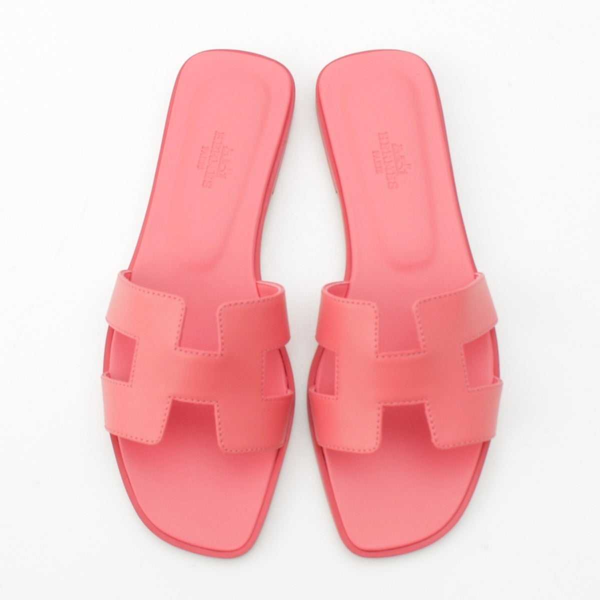 HERMES Oran leather H motif Mule Flat sandals shoes 202230Z pink 38
