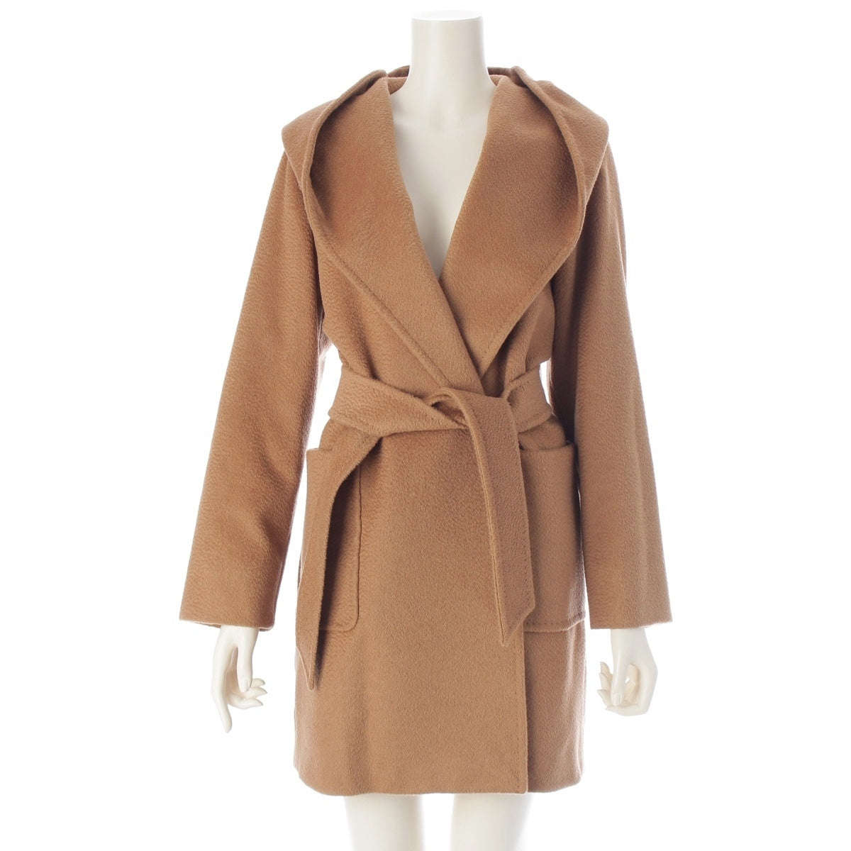 MAX MARA rialto camel rayon Pure Hooded Belt outer coat Brown 36