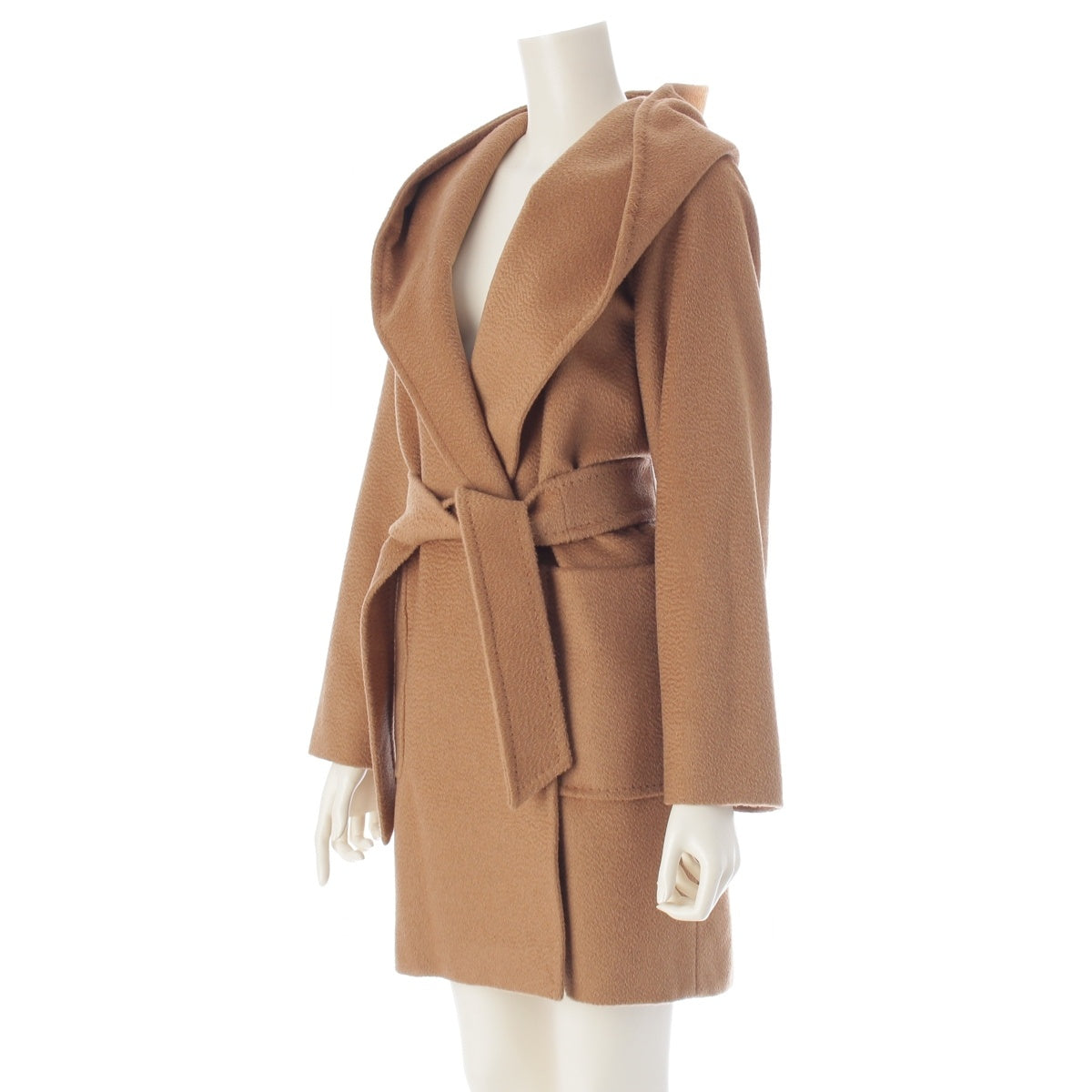 MAX MARA rialto camel rayon Pure Hooded Belt outer coat Brown 36