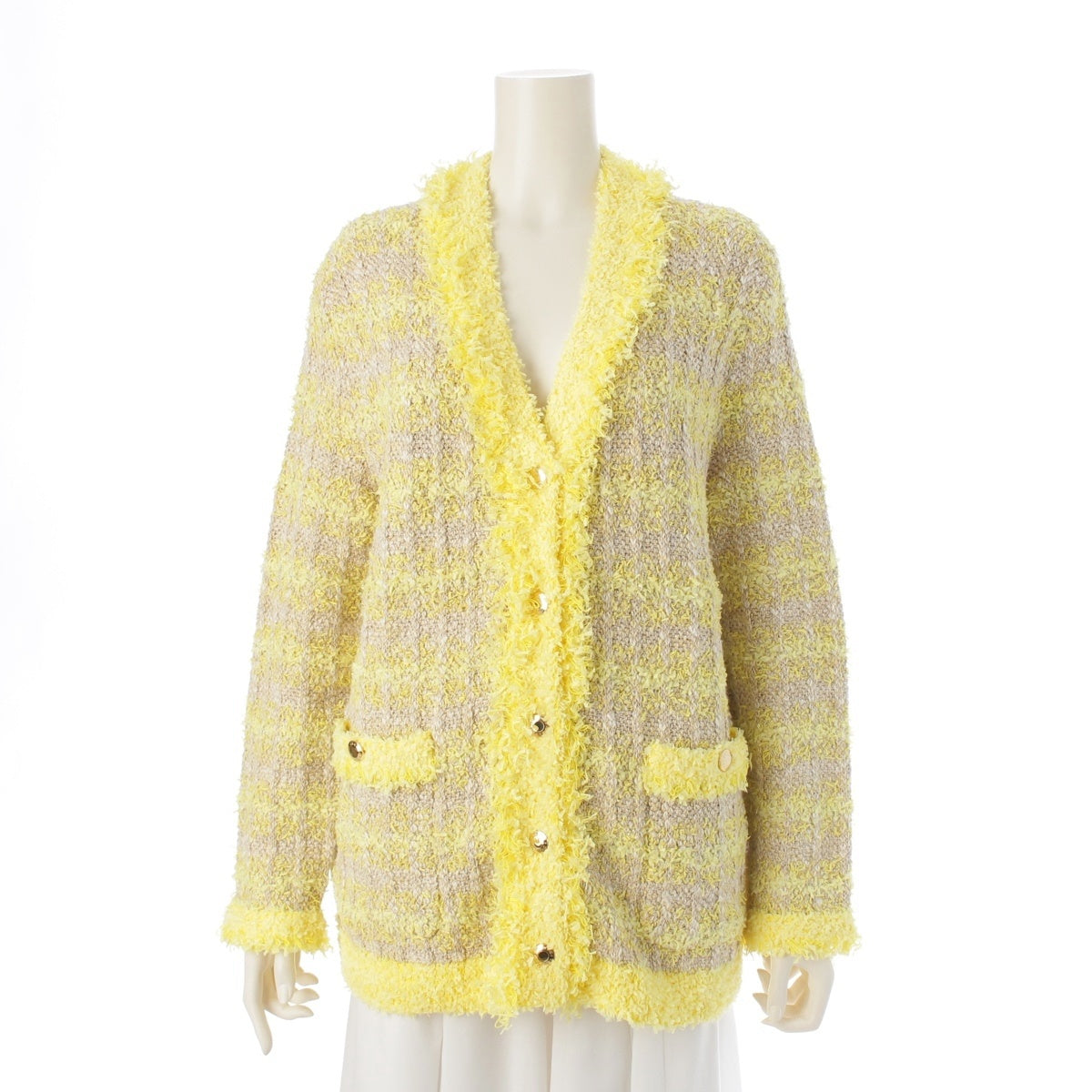 Drawer Cotton x nylon SPRING 5G Tweed Cardigan Jacket outer 6515-299-0563 Yellow beige ‐