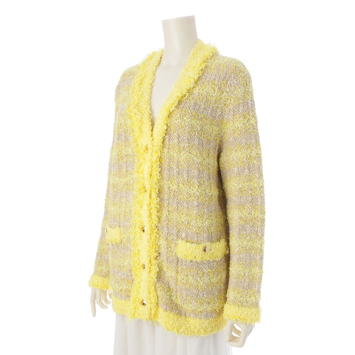 Drawer Cotton x nylon SPRING 5G Tweed Cardigan Jacket outer 6515-299-0563 Yellow beige ‐