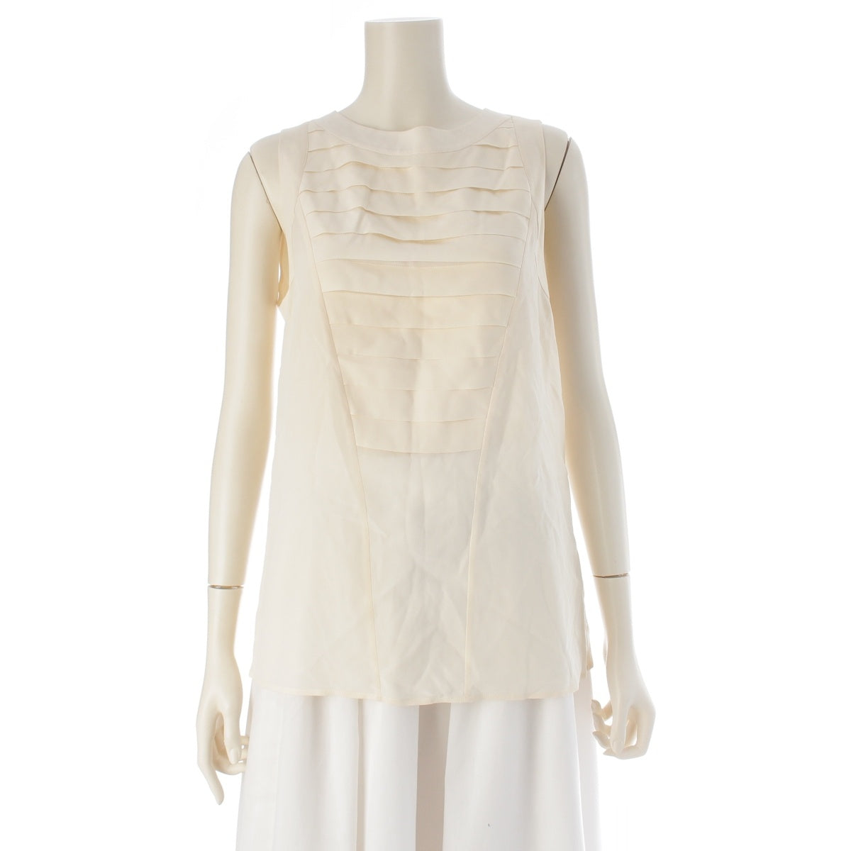 CHANEL silk COCO Mark Back Button Sleeveless blouse tops off white 38