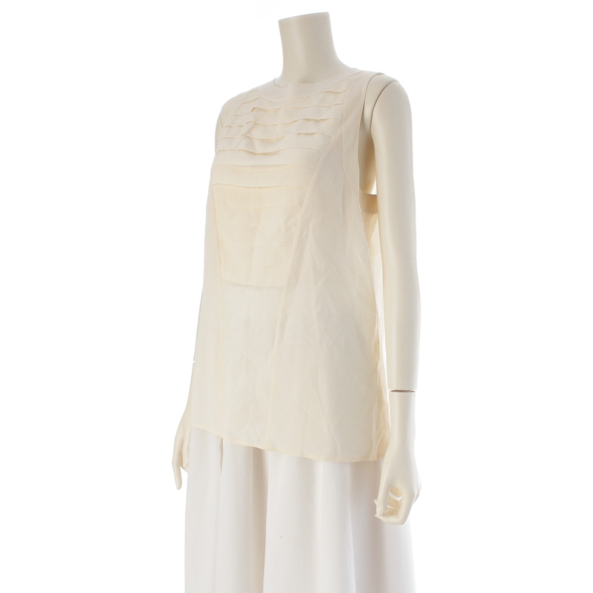 CHANEL silk COCO Mark Back Button Sleeveless blouse tops off white 38