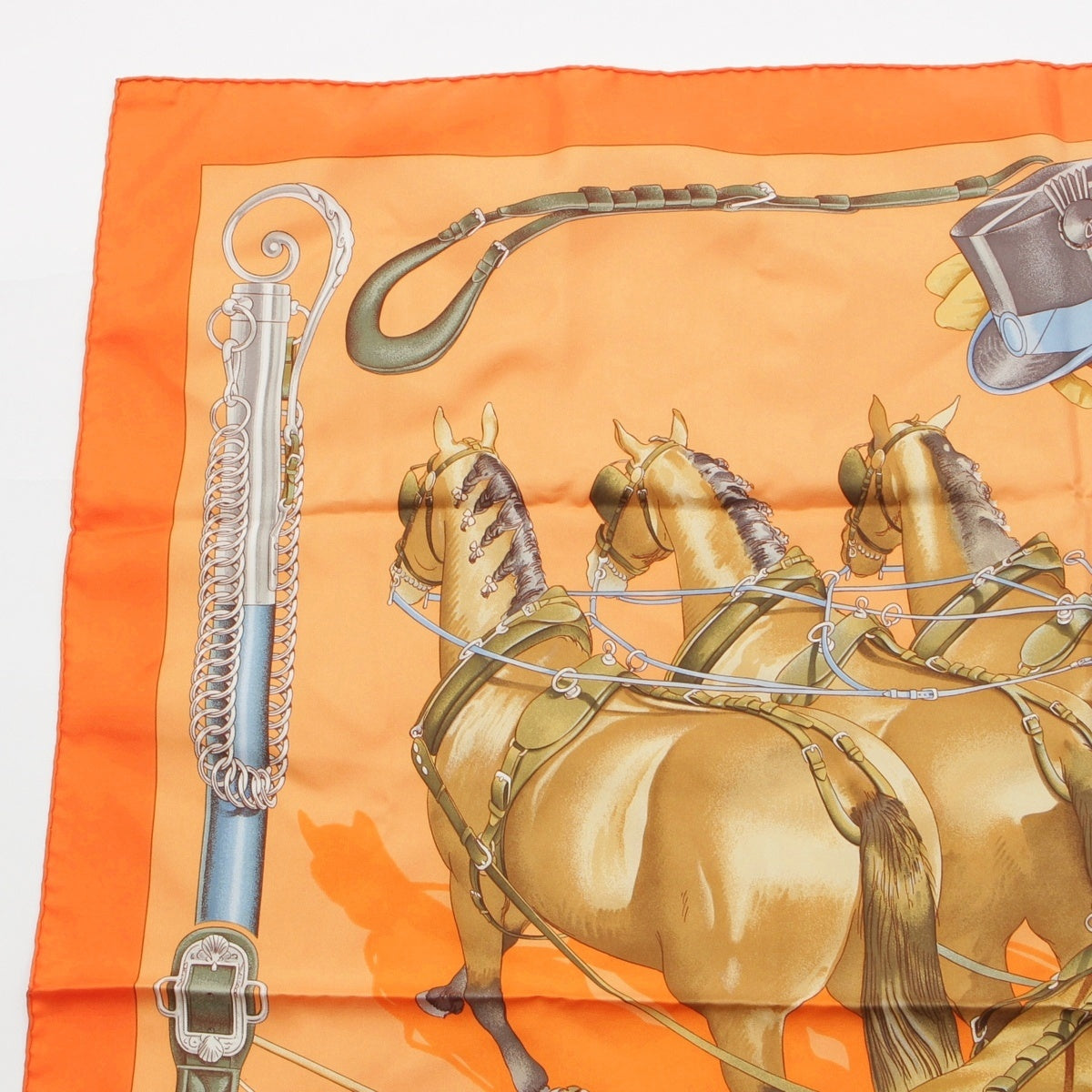 HERMES Calle 90 silk ATTELAGE EN ARBALETE Carriage bow connection scarf Orange series