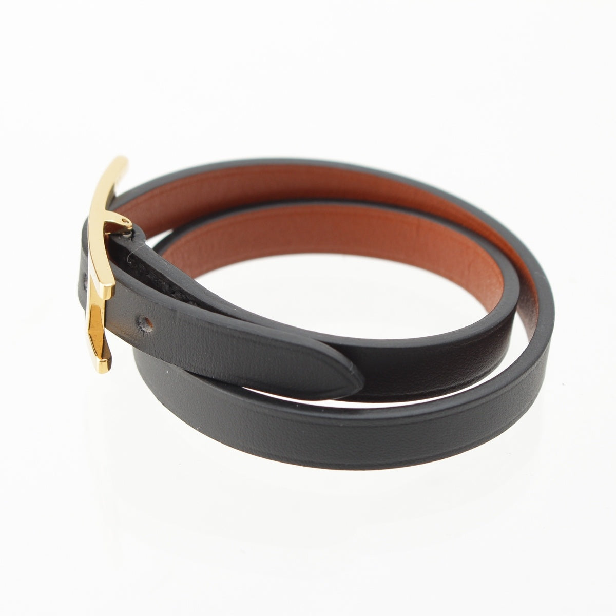 HERMES biapi double tour leather bracelet Bracelet accessories Black x Gold T1