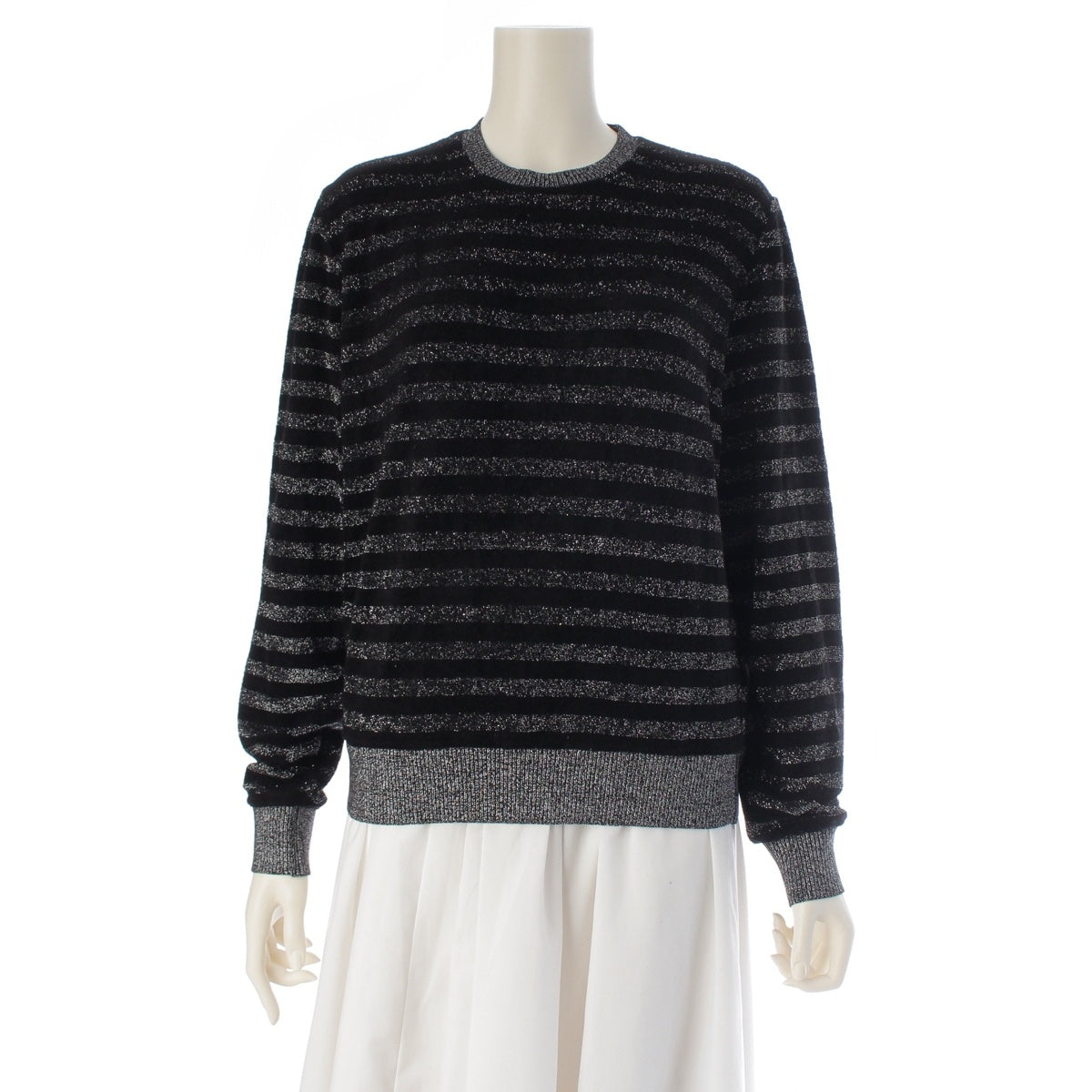 SAINT LAURENT Striped glitter knit sweater tops 590365 Black Silver M