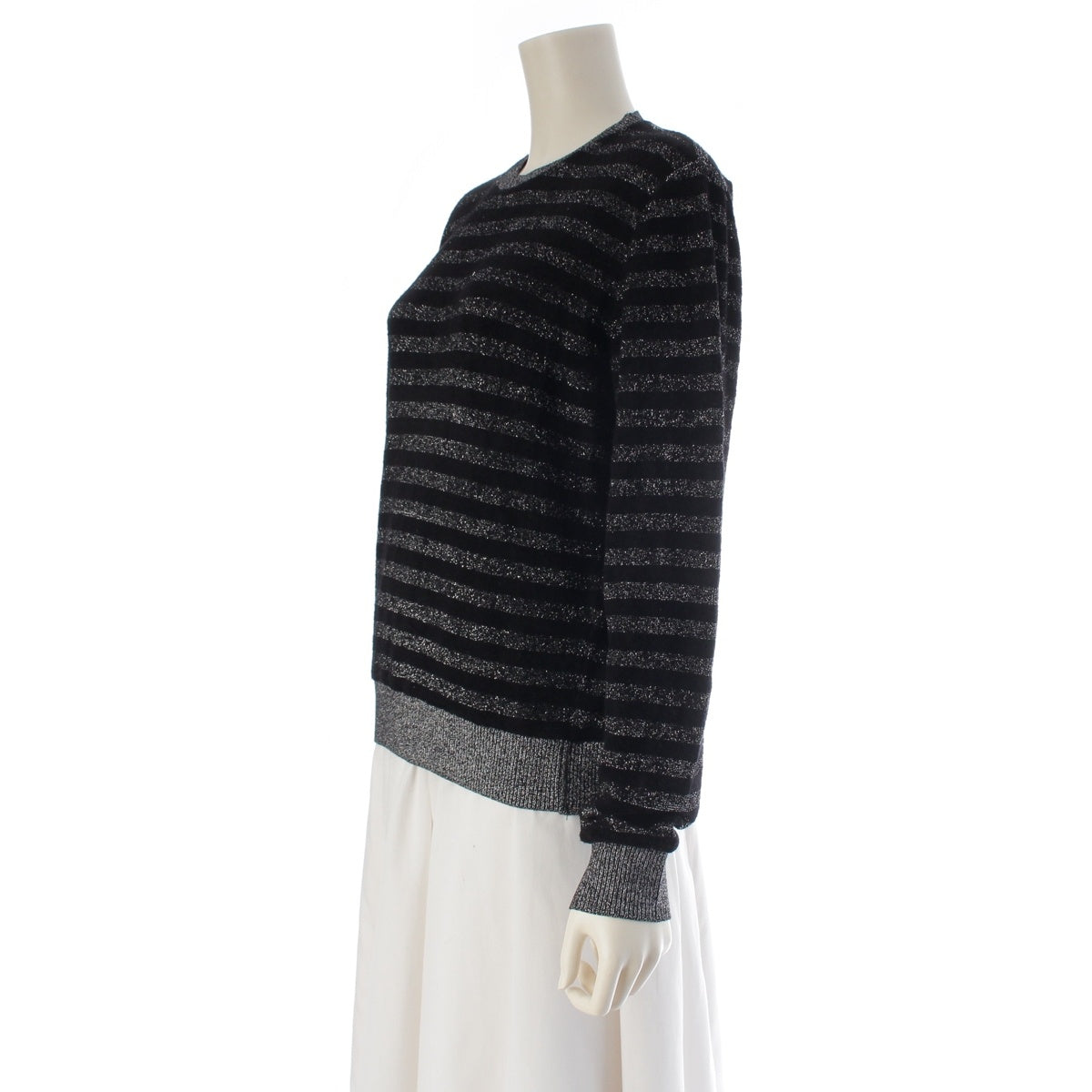 SAINT LAURENT Striped glitter knit sweater tops 590365 Black Silver M