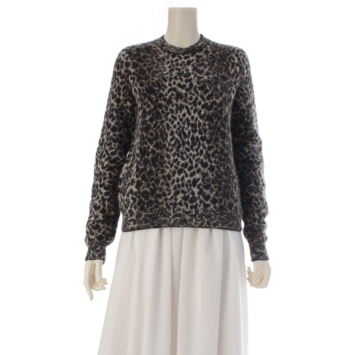 SAINT LAURENT mohair wool nylon Leopard Pattern Knit sweater tops 584946 multicolor XS