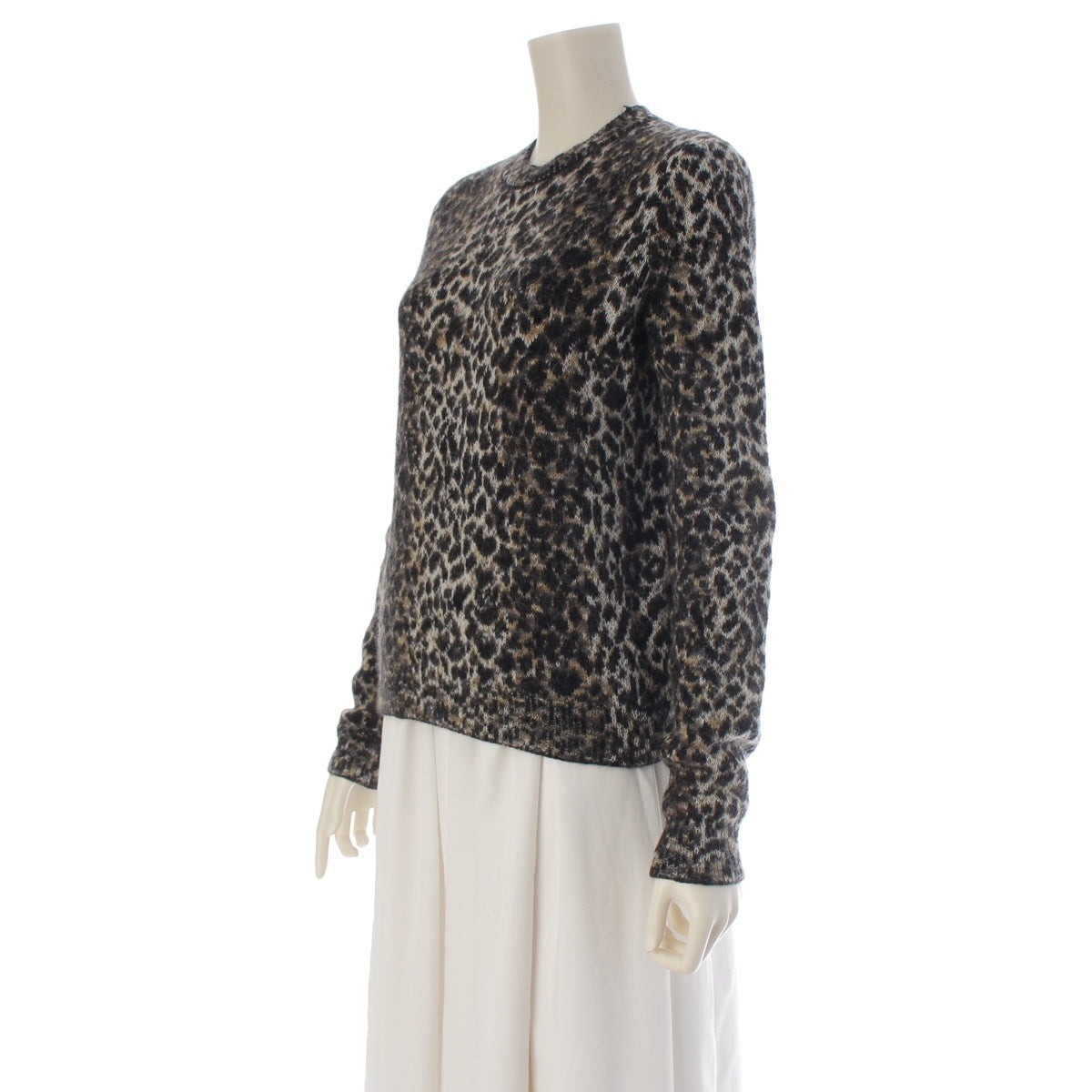 SAINT LAURENT mohair wool nylon Leopard Pattern Knit sweater tops 584946 multicolor XS