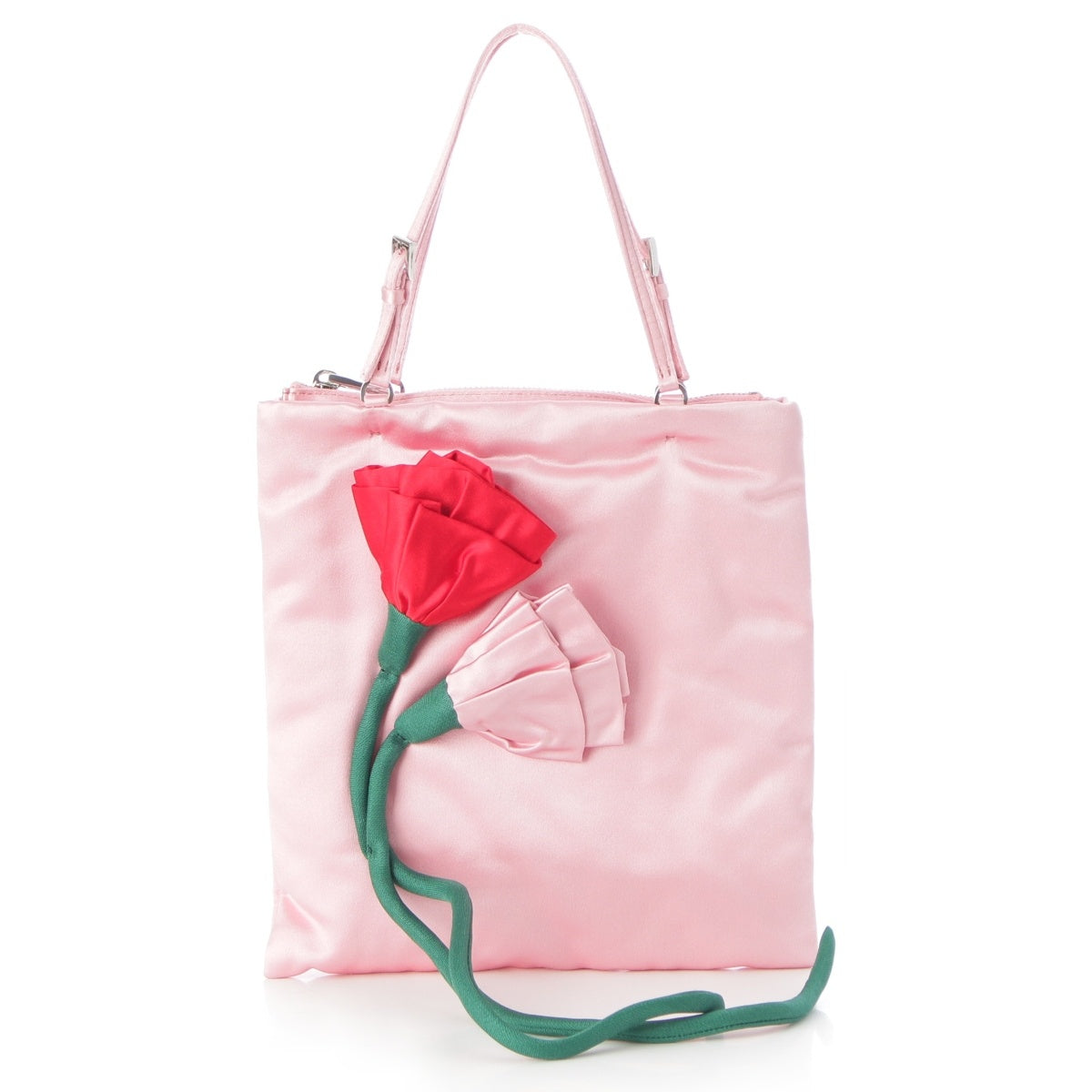 PRADA Blossom Mini Bag Silk blend Satin Flower Runway 2-Way Chain Shoulder Handbag pink
