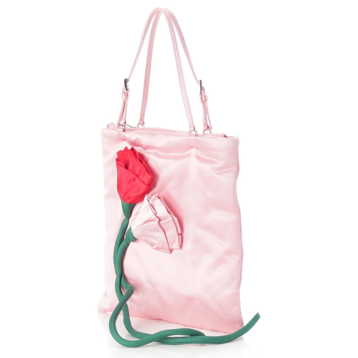 PRADA Blossom Mini Bag Silk blend Satin Flower Runway 2-Way Chain Shoulder Handbag pink